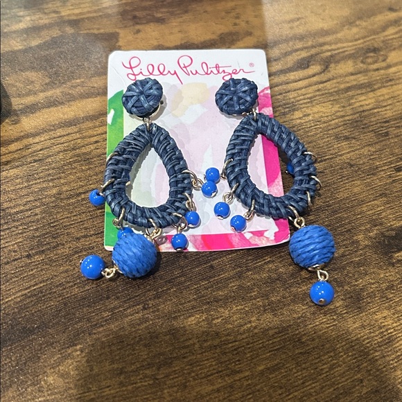 Lilly Pulitzer Raffia Blue Earrings NWT - Picture 1 of 2